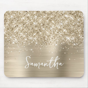 Glittery Pale Gold Glam Name Mouse Mat