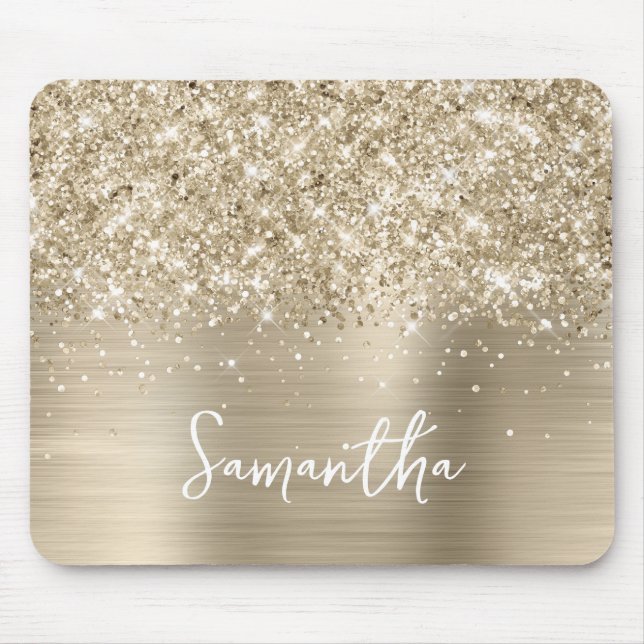 Glittery Pale Gold Glam Name Mouse Mat (Front)