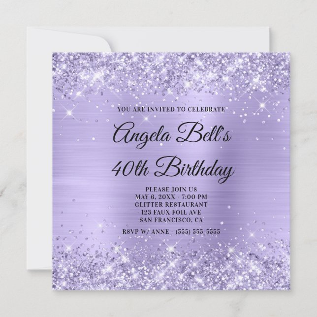 Glittery Pale Lavender Shimmer Foil Fancy Monogram Invitation (Front)