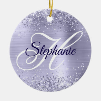 Glittery Pale Metallic Purple Fancy Monogram Ceramic Tree Decoration