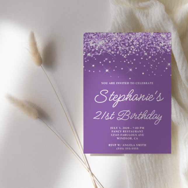 Glittery Pale Purple 21st Birthday Invitation (Purple Glam 21st Birthday Invites)