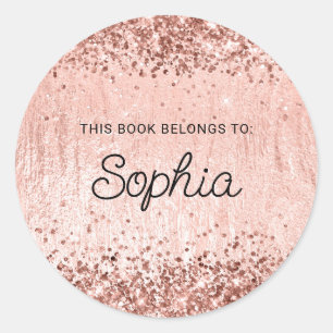 Glittery Pale Rose Gold Glam Texture Book Classic Round Sticker