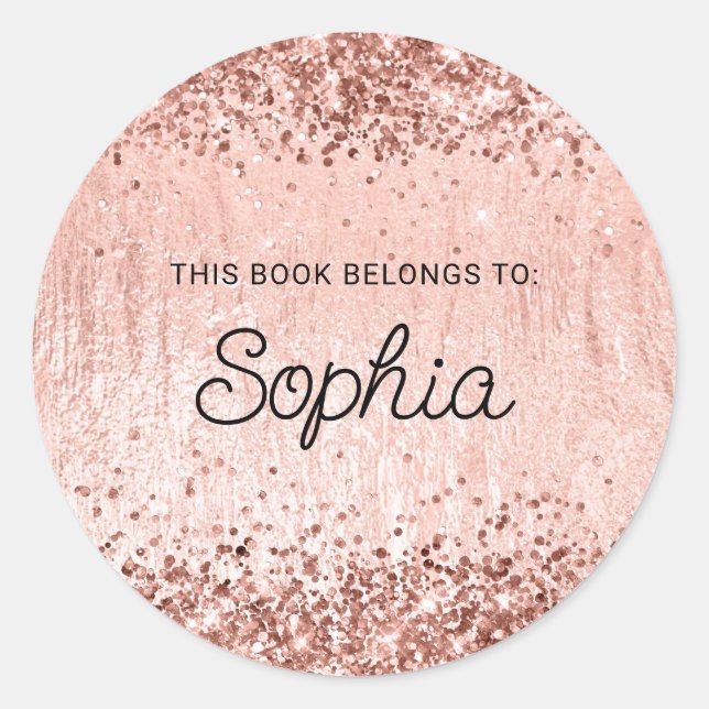 Glittery Pale Rose Gold Glam Texture Book Classic Round Sticker (Front)