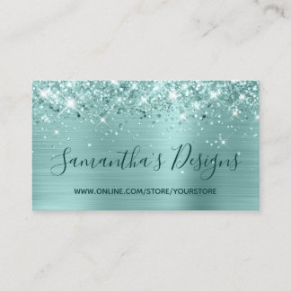 Glittery Pale Turquoise Foil Online Store Business Card