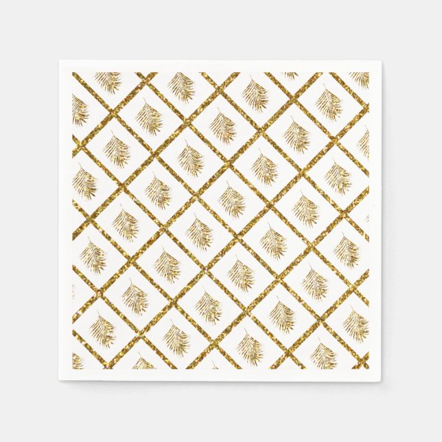 Glittery Palm Pattern Tropical Gold Wedding Cool Napkin (Front)