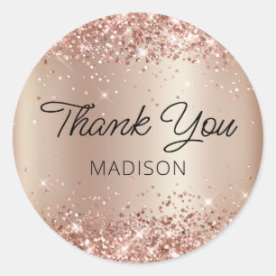 Glittery Pastel Bronze Shimmer Ombre Thank You Classic Round Sticker