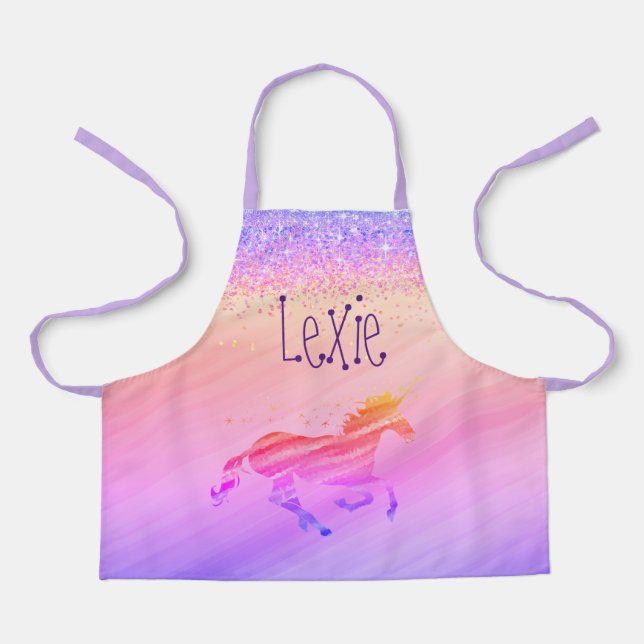Glittery Pastel Rainbow Unicorn Apron (Front)