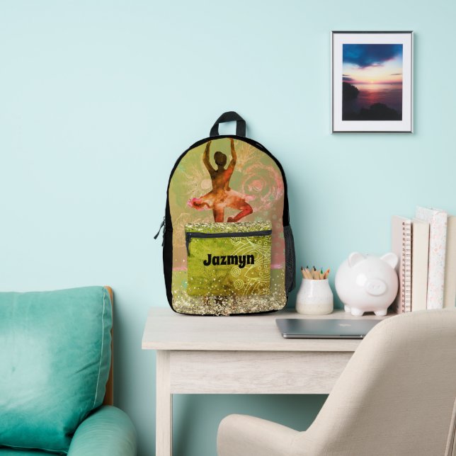 Glittery Pastel Watercolor Ballerina Personalised Printed Backpack (Insitu)