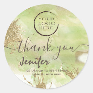 Glittery pastel watercolor  logo script thank you classic round sticker