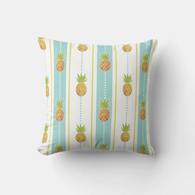 Glittery Pattern Tropical Pineapples & Stripes Cushion (Front)