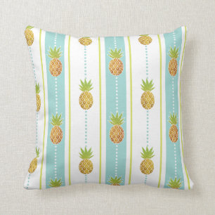 Glittery Pattern Tropical Pineapples & Stripes Cushion