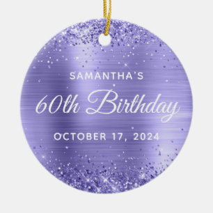 Glittery Periwinkle Foil 60th Birthday Ceramic Tree Decoration