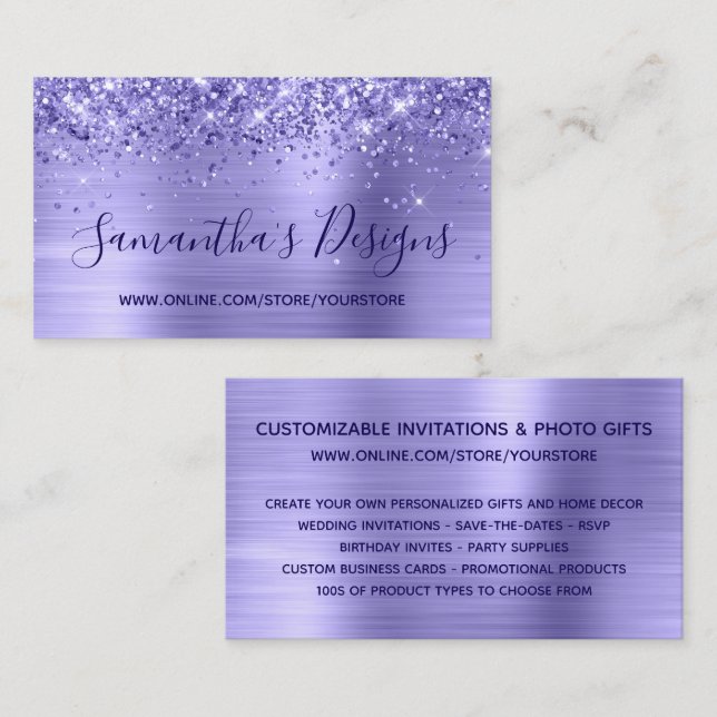 Glittery Periwinkle Foil Online Store Business Card (Front/Back)