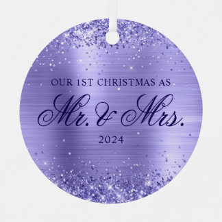 Glittery Periwinkle Foil Our 1st Christmas Metal Tree Decoration