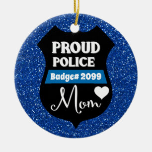Glittery Personalised Proud Police Mum Badge Ceramic Tree Decoration