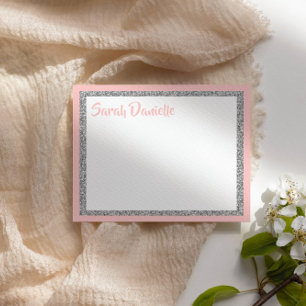 Glittery Pink and Silver Thank You Flat Card