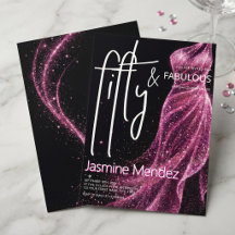 Glittery Pink Black Chic 50 & Fabulous Birthday