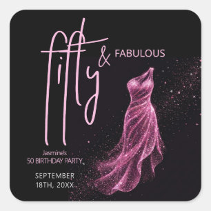 Glittery Pink Black Chic 50 & Fabulous Birthday Square Sticker
