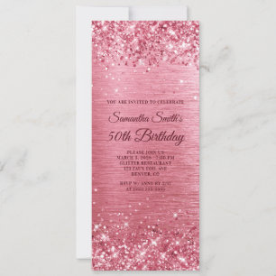 Glittery Pink Brushed Foil 50th Birthday Invitation