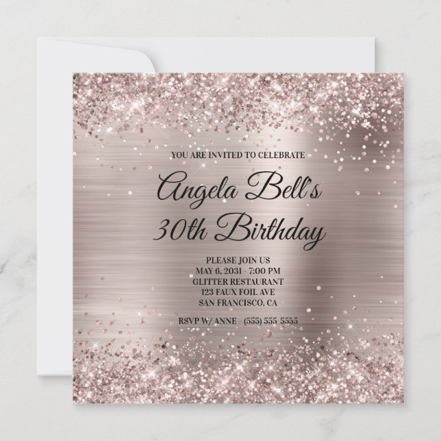 Glittery Pink Champagne Faux Foil 30th Birthday Invitation (Front)