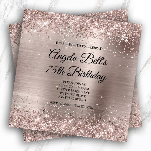 Glittery Pink Champagne Faux Foil 75th Birthday Invitation