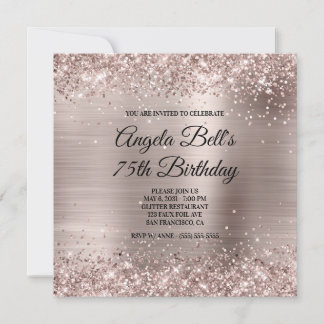 Glittery Pink Champagne Faux Foil 75th Birthday Invitation