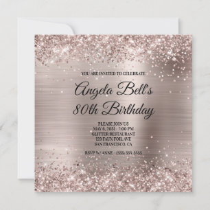 Glittery Pink Champagne Faux Foil 80th Birthday Invitation
