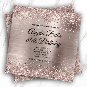Glittery Pink Champagne Faux Foil 80th Birthday Invitation