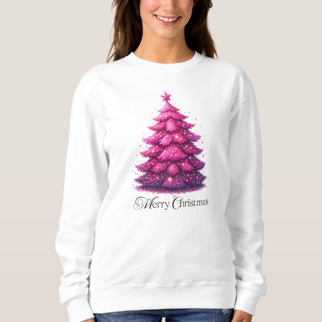 Glittery Pink Christmas Tree Sweatshirt (Front)