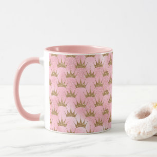 Glittery Pink Crowns Design Mug