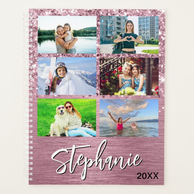 Glittery Pink Glam 14 Photo Collage Planner (Front)