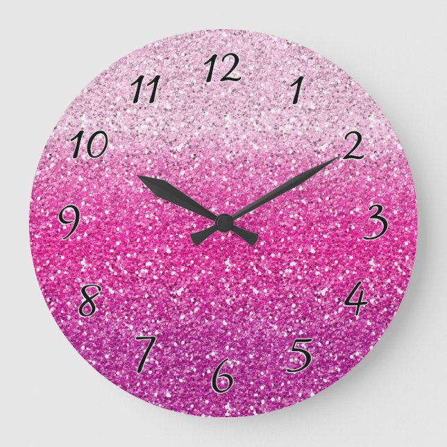 Glittery Pink Ombre Large Clock (Front)
