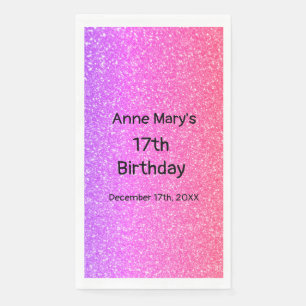 Glittery Pink Orange 17th Birthday Custom Age 2024 Napkin