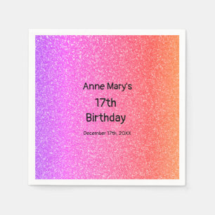 Glittery Pink Orange 17th Birthday Custom Age 2024 Napkin