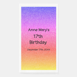 Glittery Pink Orange 17th Birthday Custom Age Cute Napkin