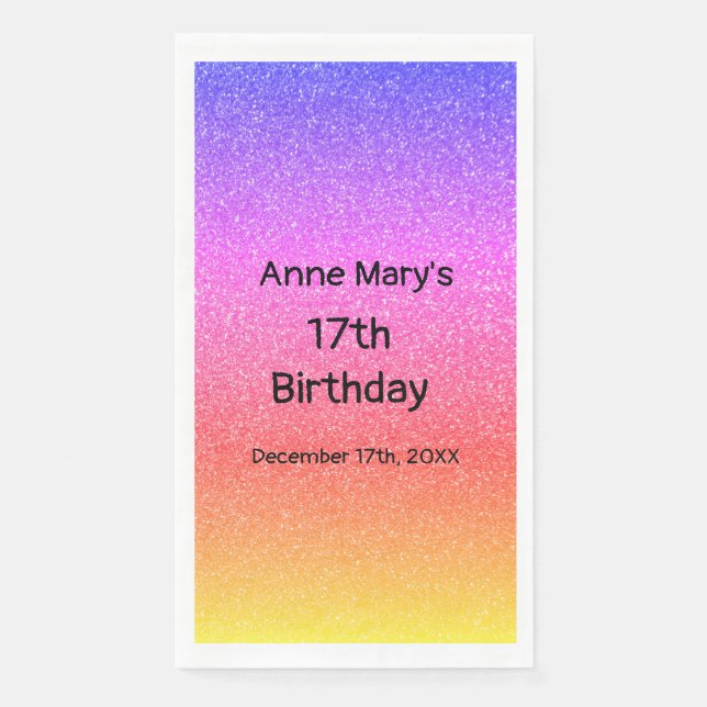 Glittery Pink Orange 17th Birthday Custom Age Cute Napkin (Front)