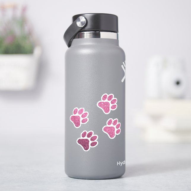 Glittery Pink Paw Print 4 Paws Vinyl Stickers (HydroFlask)