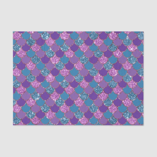 Glittery pink purple and blue mermaid scales tissue paper (Front)