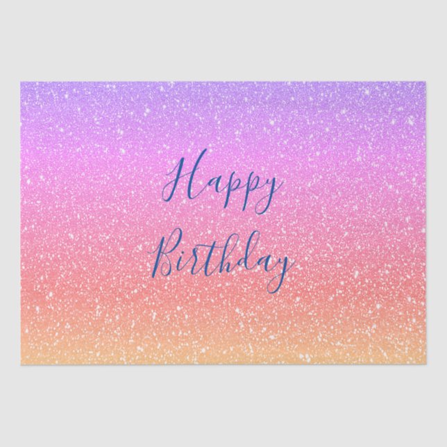 Glittery Pink Purple Ombre Colourful Happy Birthda Tissue Paper (Front)