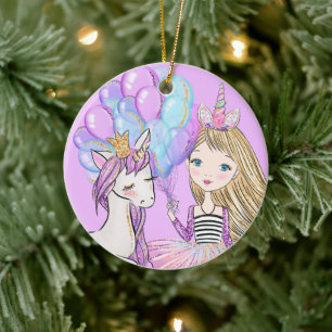 Glittery Pink Unicorn Girls Birthday Ceramic Ornam Ceramic Tree Decoration