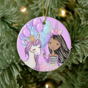 Glittery Pink Unicorn Girls Birthday Ceramic Ornam Tree Decoration