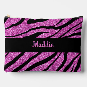 Glittery Pink Zebra Stripes Pattern Accessory Pouch