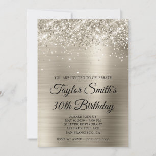 Glittery Platinum 30th Birthday Invitation