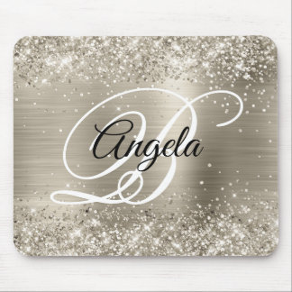 Glittery Platinum Brushed Foil Monogram Mouse Mat