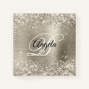 Glittery Platinum Brushed Foil Monogram Notebook