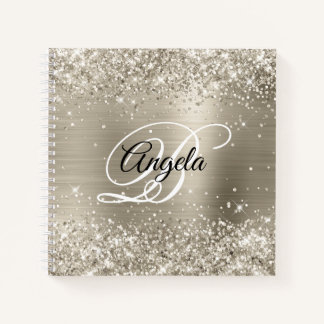 Glittery Platinum Brushed Foil Monogram Notebook