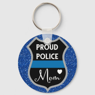 Glittery Proud Police Mum LEO Support Key Ring