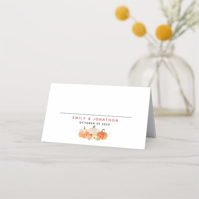 Glittery Pumpkins Fall In Love Names Wedding Place Card (Front)