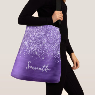 Glittery Purple Amethyst Glam Name Crossbody Bag