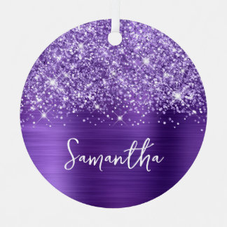 Glittery Purple Amethyst Glam Name Metal Tree Decoration